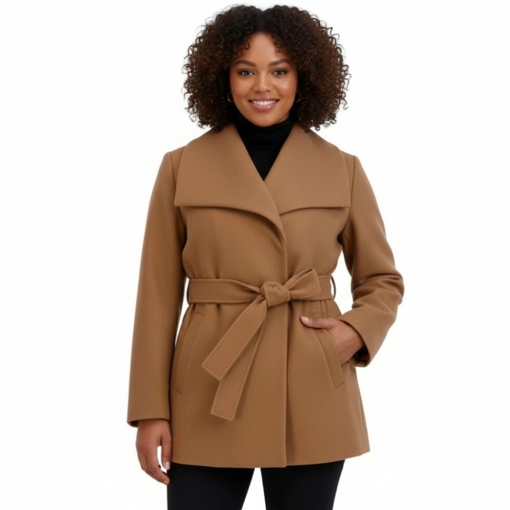 Tahari Faux Wool Wrap Coat Tan Women's XXL (14/16) Heavyweight